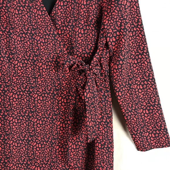 Skies Are Blue Red/Black Printed Faux Wrap Dress SMALL - Picture 5 of 11